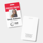 Foto Press Pass ID Abzeichen Ausweis (Vorder- & Rückseite)