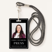 Foto Press Pass Schwarz-weiß ID Abzeichen Ausweis (Vorderseite mit Schlüsselband)