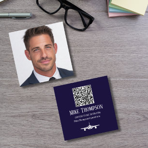 Foto Professioneller QR-Code Pilot Blau Luftfahrt Quadratische Visitenkarte