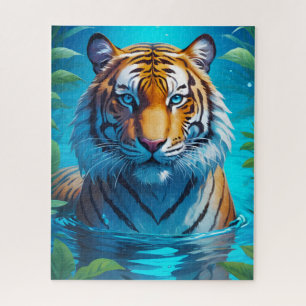 Foto-Puzzles mit leuchtenden Tiger-Profilen Puzzle
