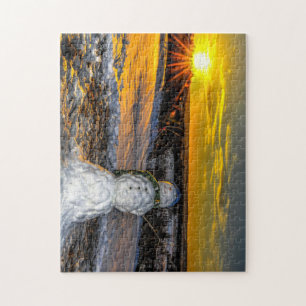 Foto-Puzzlespiel des Snowman-Sonnenuntergang-11x14 Puzzle