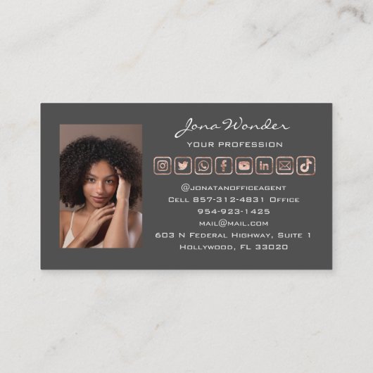 Foto QR Code Blogger Rose Grau für Social Media-Lo Visitenkarte (Rückseite)