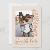 Foto QR Code Boho Earthy Hand Drawing Rose Website Save The Date (Vorderseite)