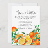 Foto QR Code Boho Orange Blossom Hochzeit Einladung (Vorderseite)