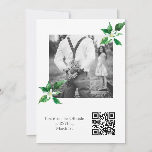 Foto QR Code Boho Orange Blossom Hochzeit Einladung (Rückseite)