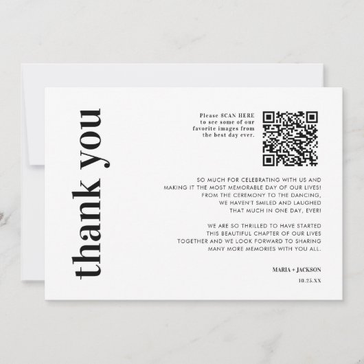 Foto QR Code Bold Wedding Dankeschön Karte (Vorderseite)