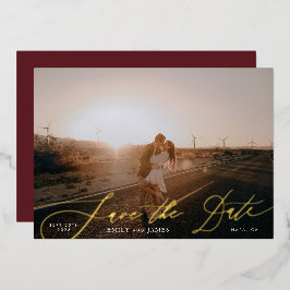 Foto QR Code Burgundy & Gold Fall Calligraphy Folieneinladung