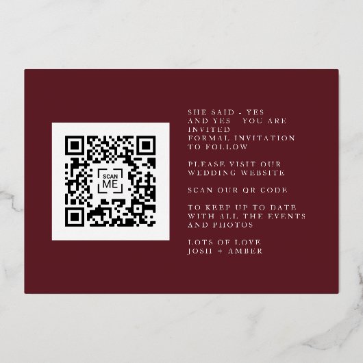 Foto QR Code Burgundy & Gold Fall Calligraphy Folieneinladung (Rückseite)