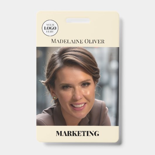 Foto QR-Code-Creme-Logo-Abzeichen für Mitarbeiter- Ausweis (Front)