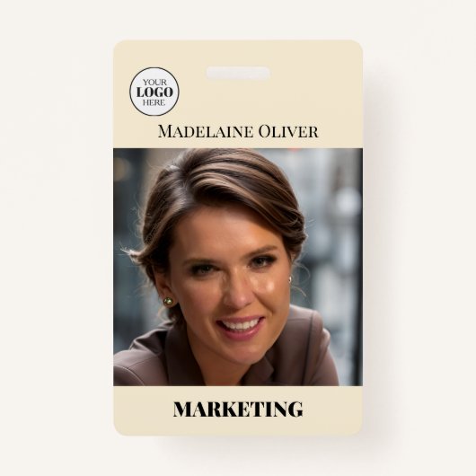 Foto QR-Code-Creme-Logo-Abzeichen für Mitarbeiter- Ausweis (Vorderseite)