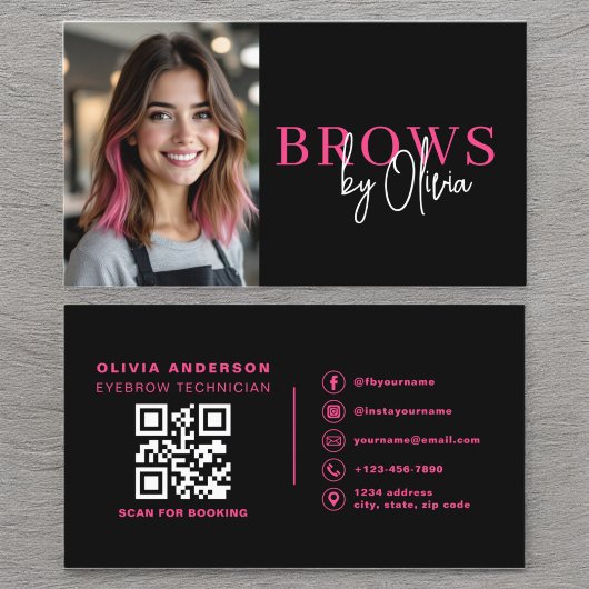 Foto QR Code Eyebrows Brows Artist Hot Pink Black Visitenkarte