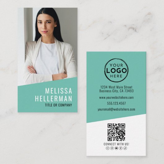 Foto-QR-Code Firmenlogo vertikal Visitenkarte (Vorne/Hinten)