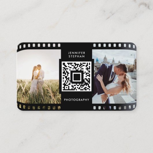 Foto QR Code Fotograf Film Roll Schwarz-weiß Visitenkarte (Vorderseite)