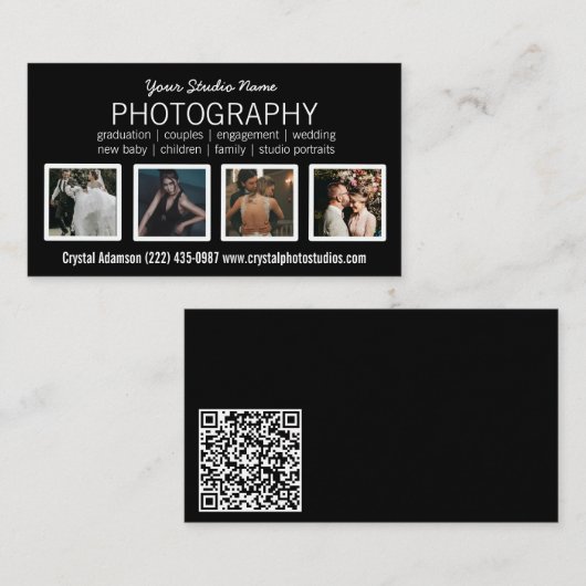 Foto QR-Code | Fotografie Schwarz Visitenkarte (Vorne/Hinten)