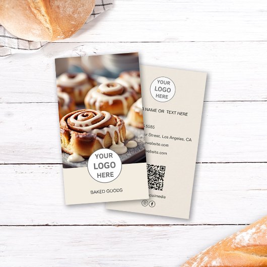 Foto QR-Code für Bäckerei-Logo Creme Visitenkarte