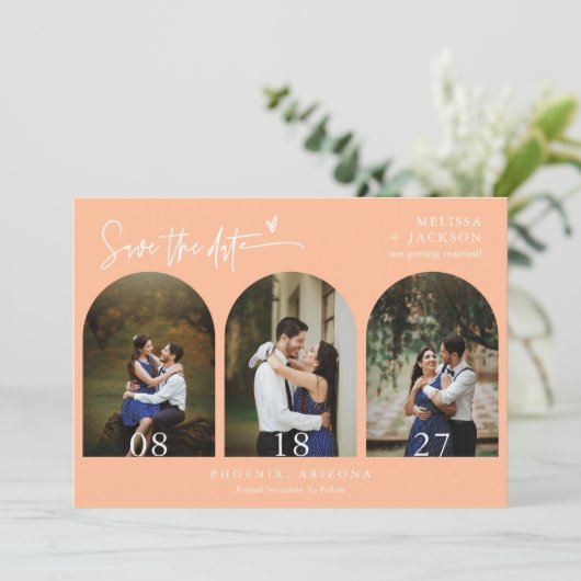 Foto QR-Code für Boho Arch Save the Date Einladung (Stehend Vorderseite)