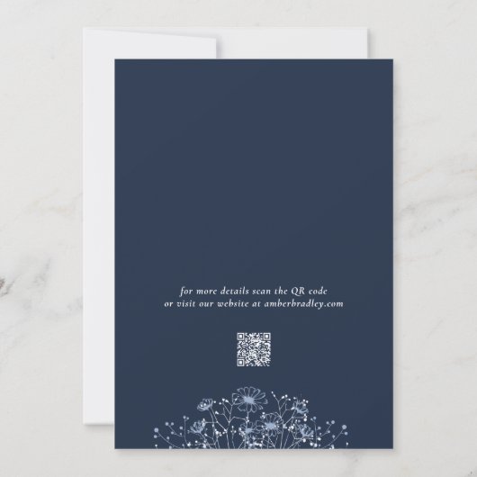 Foto QR-Code für Navy Blue Wildblume Save the Date Einladung (Rückseite)