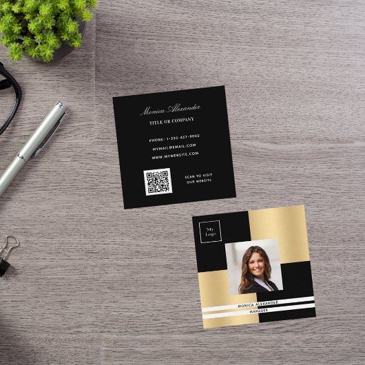 Foto QR-Code für Schwarzes Gold Quadratische Visitenkarte