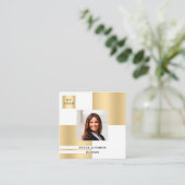 Foto QR-Code für Weißgold Quadratische Visitenkarte (Stehend Vorderseite)