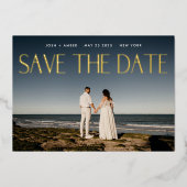 Foto QR Code Gold Foil Save the Date Karte (Vorderseite)