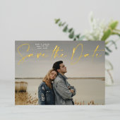 Foto QR Code Gold Foil Save the Date Karte (Stehend vorne)