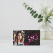 Foto QR Code Hair Stylist Black Hot Pink Agate Visitenkarte (Stehend Vorderseite)