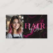 Foto QR Code Hair Stylist Black Hot Pink Agate Visitenkarte (Vorderseite)