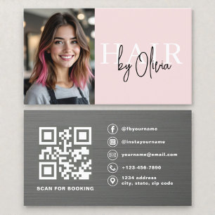 Foto-QR-Code-Hairstylist-Blush-Pink-Metallisch Visitenkarte