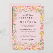 Foto QR Code Hochzeit der hellrosa Wildblume Einladung (Vorne/Hinten)