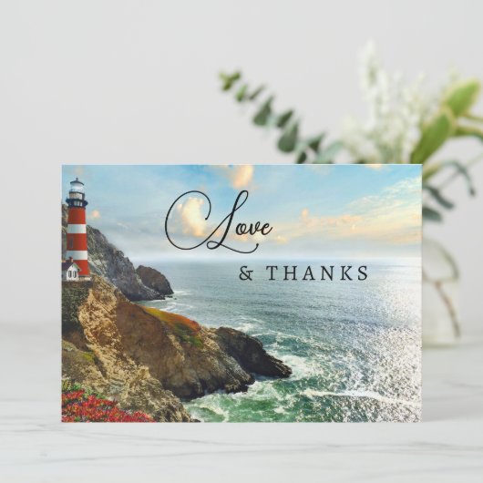 Foto QR Code Hochzeit des Küstenlichtthauses Dankeskarte (Stehend Vorderseite)