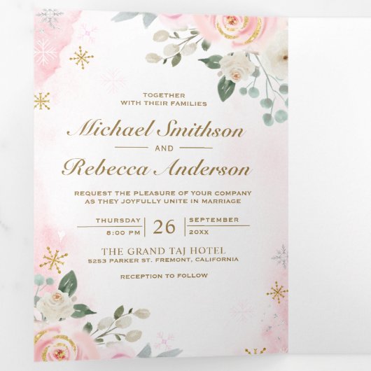 Foto QR-Code Hochzeitscodierung für Rosa Gold Dreifach Gefaltete Einladung (Innen Erste Seite)