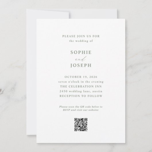 Foto QR-Code Hochzeitscodierung mit weißem und wei Einladung (Rückseite)