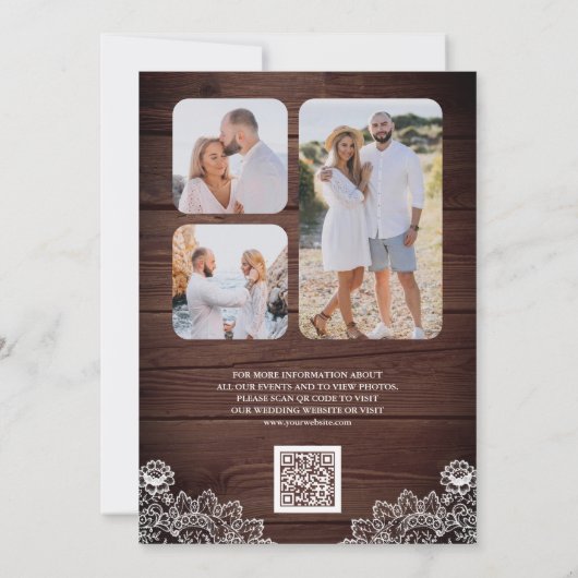 Foto QR Code Hochzeitung von Holzbalken Save The Date (Rückseite)