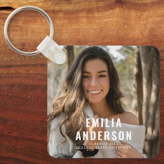 Foto QR-Code-Info-Visitenkarte für moderne Abschlu Schlüsselanhänger (Vorderseite)