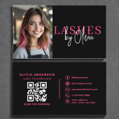 Foto QR Code Lashes Techniker Hot Pink Black Visitenkarte