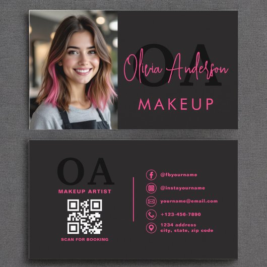 Foto QR Code Makeup Artist Hot Pink Black Visitenkarte