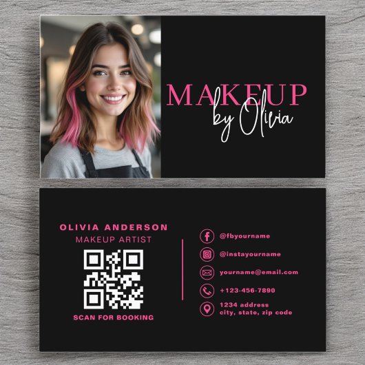 Foto QR Code Makeup Artist Hot Pink Visitenkarte