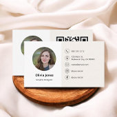 Foto QR Code Minimalistisch Beige Visitenkarte