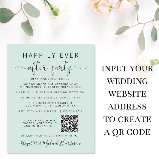 Foto QR Code Mint Hochzeitsempfang Einladung