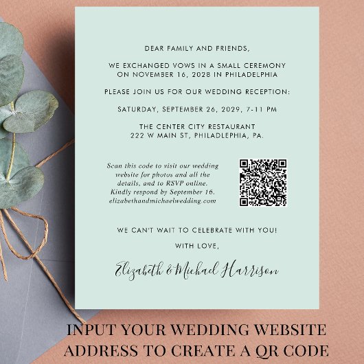 Foto QR Code Mint Hochzeitsempfang Einladung