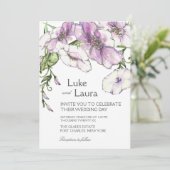 Foto QR Code Moderne Pansy Wedding Einladung (Stehend Vorderseite)