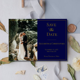 Foto QR Code Navy Blau Gold Elegante Hochzeit  Save The Date