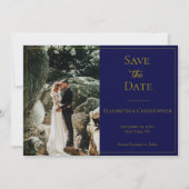 Foto QR Code Navy Blue Gold Elegante Hochzeit Save The Date (Vorderseite)