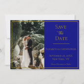 Foto QR Code Navy Blue Gold Elegante Hochzeit Save The Date (Vorderseite)