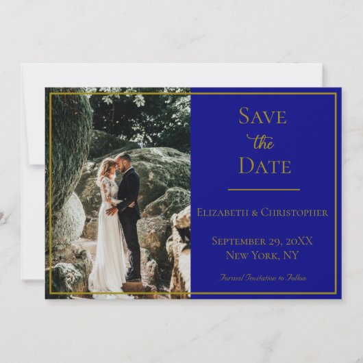 Foto QR Code Navy Blue Gold Elegante Hochzeit Save The Date (Vorderseite)