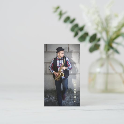 Foto QR Code Navy Blue Visitenkarte (Stehend Vorderseite)