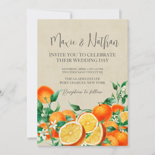Foto QR Code Orange Blossom Hochzeit Einladung (Vorderseite)