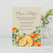 Foto QR Code Orange Blossom Hochzeit Einladung (Stehend Vorderseite)