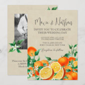 Foto QR Code Orange Blossom Hochzeit Einladung (Vorne/Hinten)