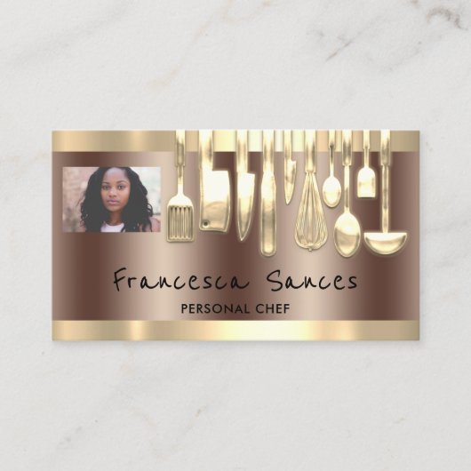 Foto QR Code Persönlicher Koch Cooking Gold Messer Visitenkarte (Vorderseite)